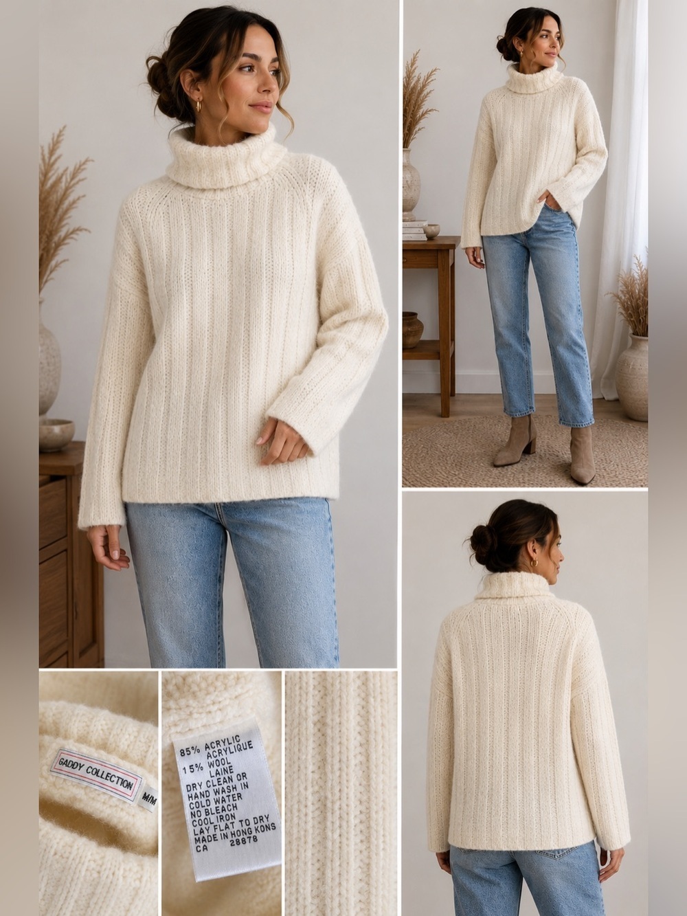 Vintage Gaddy Collection Cozy Cream Turtleneck Sweater size medium